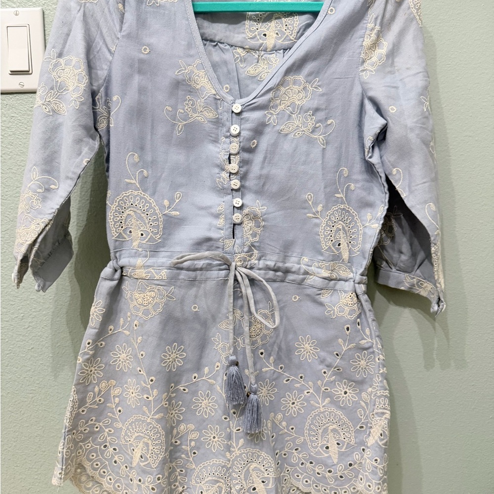 Spell Sky Blue Embroidered Tassel Tunic